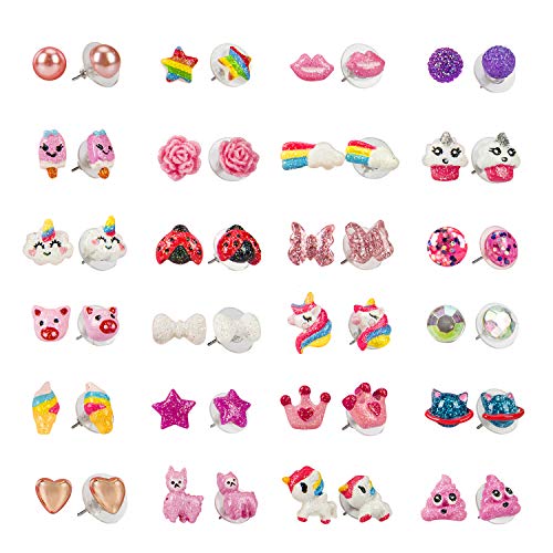 Mixed Pack Of Fun Earrings for Girls - Unicorn - 24 pairs 
