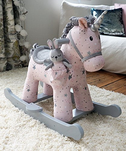 grey and white unicorn rocker wooden frame