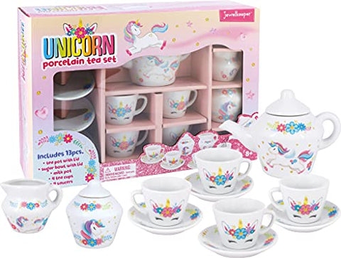 Jewelkeeper | Unicorn Porcelain Tea Party Set | For Little Girls |13 Pieces