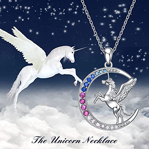 Colourful Crystals Unicorn Moon Pendant Necklace 