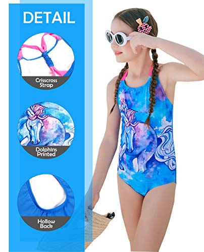 iDrawl Dream Unicorn Printed One Piece Swimming Costume for Girls, Kids UPF 50