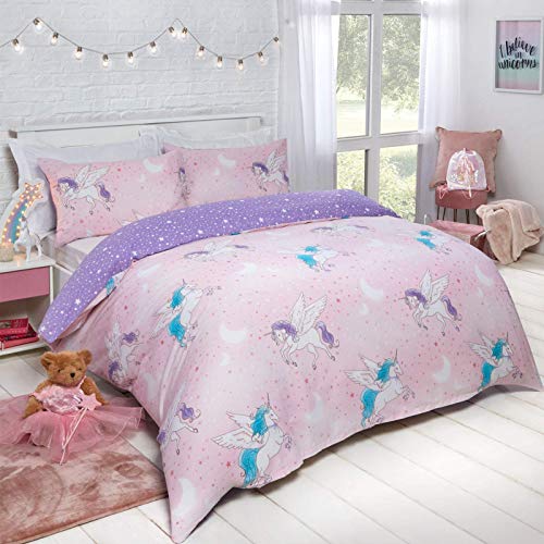 Blush Pink Purple Mystical Unicorn Sparkle Duvet Set, Single,