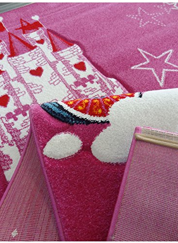 Unicorn Castle - Kids Bedroom Rug Mat, Hot Pink, 60 x 110 cm