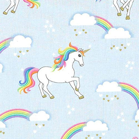 Unicorns Rainbow | Blue Fantasy | Cotton Quilting Sewing Fabric | Michael Miller 