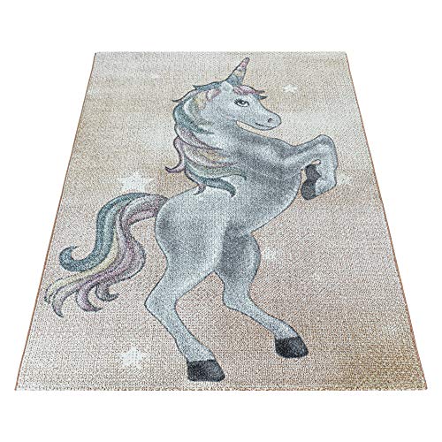 Funny Kids Quality Soft Grey, Purple Violet Yellow Unicorn Rug Nursery Durable Carpet (2102 Yellow, 80x150 cm (2'6''x5'0''))