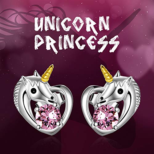 Beautiful Unicorn Heart Earrings With Pink Crystals 