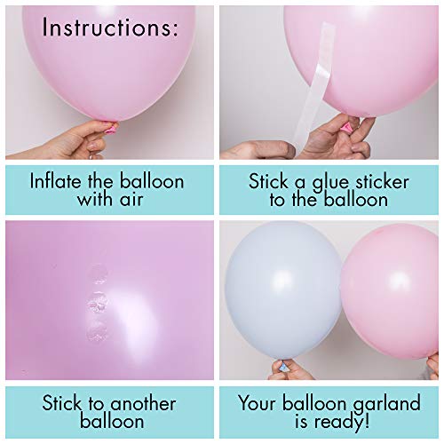 Pastel Balloon Arch Kit | 85 Balloons + 5m Garland Tape + Glue Sticker + Ribbon | Assorted Sizes & Colours | Unicorn & Mermaid Party | Baby Shower