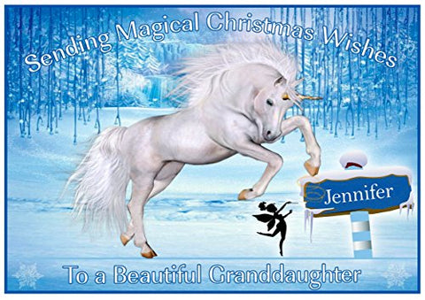 Personalised Unicorn In Forest Christmas Card | Christmas Wishes