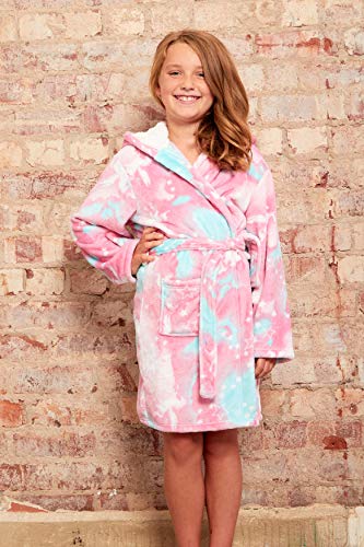 Girls Hooded Dressing Gown | Unicorn Design | Pink, Blue