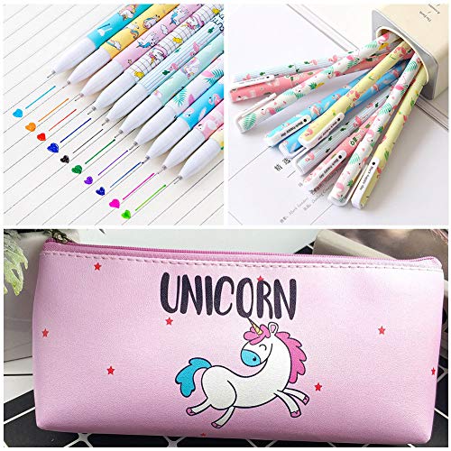 Pink Unicorn Pencil Case With Coloured Pens 