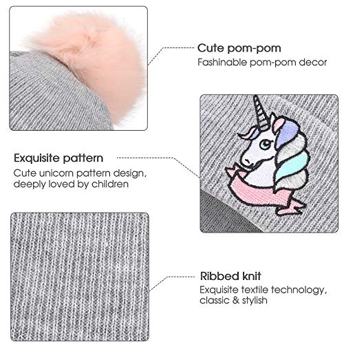 Winter Beanie Hat & Gloves Set | Unicorn | Grey | Kids 