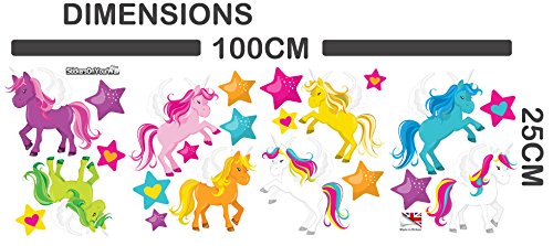 Colourful Unicorns with Stars - Pack of 22 - Wall Art Vinyl Printed Stickers