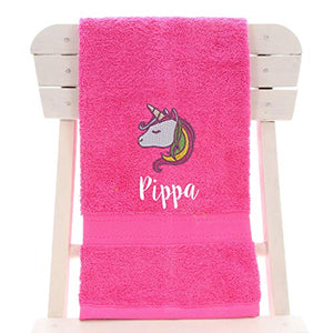 Personalised Children's 100% Cotton Bath Towel With Unicorn | 70cm x 130cm | Pink
