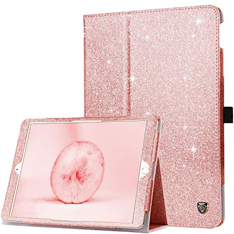 Rose Gold iPad 10.2 2019 Case, New iPad 8th Generation Case, iPad 7th Gen Case Leather, Dual Layer Sparkly Glitter Protective Flip Folio Case for iPad 10.2 2019 / iPad 8th Gen 2020 Case 