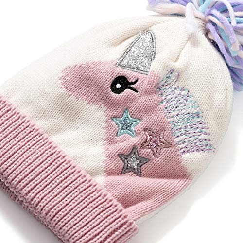 Cute Unicorn Bobble Hat & Gloves Set 