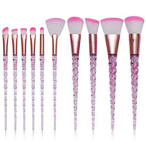 Unicorn Glittered Makeup Brush | 10 Pcs | Diamond Crystal Handle Spiral Pattern 