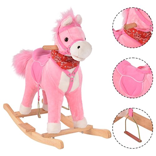 Unicorn Rocking Horse with Music Function, Handle Grip, Active Mouth, Wagging tail, 40KG Capacity, Kids & Children Traditional Toy (Pink)