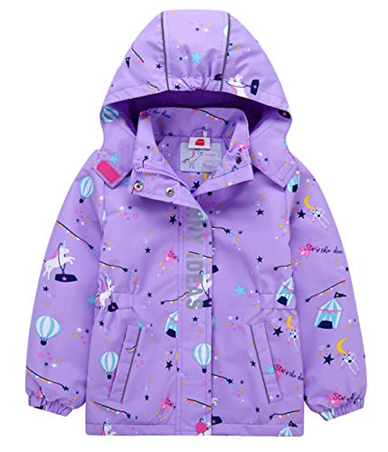 iDrawl Girls Unicorn Waterproof Jacket | Coat | Hooded Purple Raincoat