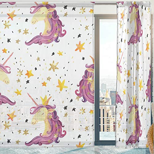 Unicorn and Stars Sheer Curtains Voile