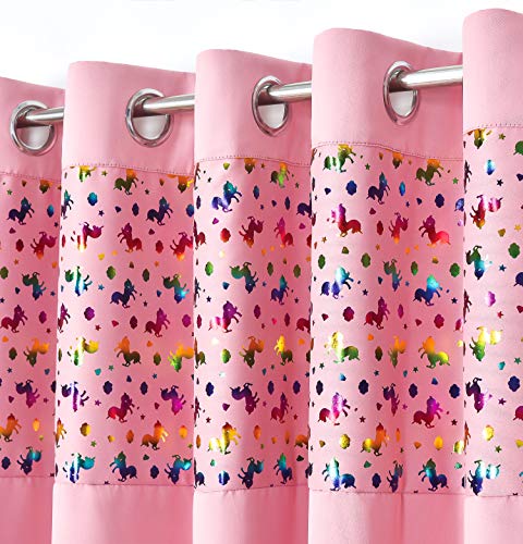 Rainbow Foiled Unicorn Curtains | Pink