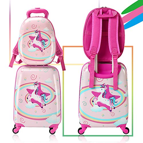 Set of 2 Kids Carry On Unicorn Suitcase Luggage Set