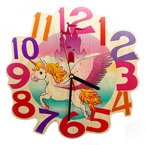 Wooden unicorn wall clock, multicoloured, help to tell the time 
