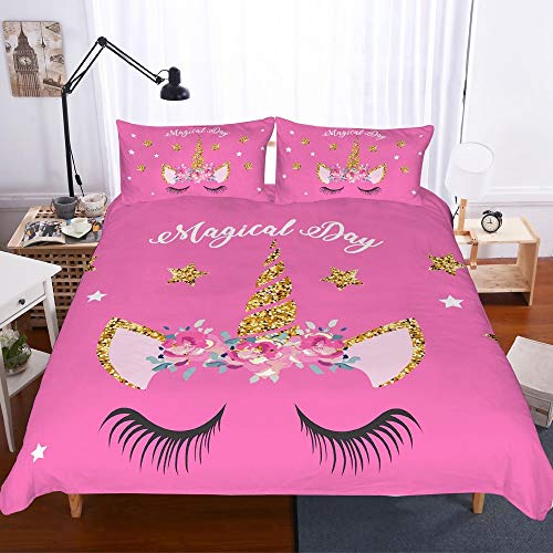 Sleepy Unicorn | Queen Sized Duvet Cover Set | Pink
