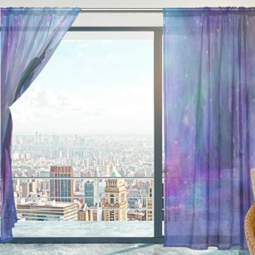 Mystical Castle And Unicorn Soft Sheer Curtains 140 x 198 cm 2 Panels- Pink, Purple, Blue