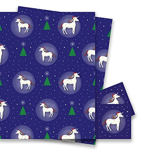 Christmas Unicorns Wrapping Paper | 2 Sheets of Gift Wrap & Tags - Size 70x50cm