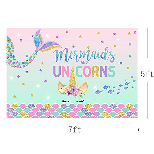 Mermaid and Unicorn Birthday Photography Backdrop | 7x5ft | Baby Showers, Cake Smash, Newborn Shoot
