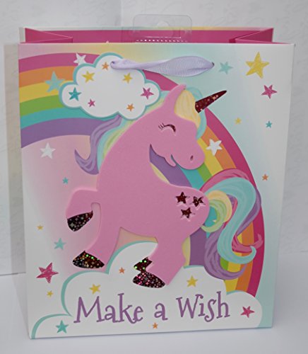 Unicorn Make A Wish Gift Bag with Matching Gift Tag and Lilac Ribbon Handles
