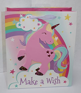 Unicorn Make A Wish Gift Bag with Matching Gift Tag and Lilac Ribbon Handles