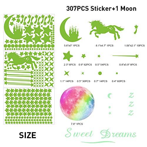 307Pcs Unicorn & Stars Glow In The Dark Stickers 