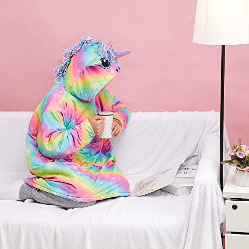Pastel Coloured Unicorn Oversized Hooded Blanket For Kids Gift Idea