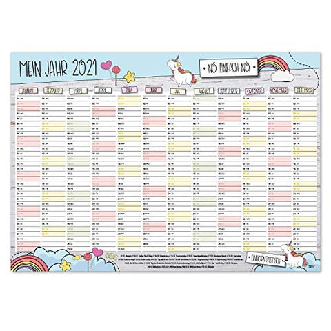 Cute Unicorn Wall Calendar 2021 A3 Landscape Format