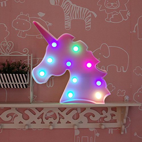 Unicorn LED Night Light Lamp Kids Marquee Letter Lights Unicorn Shape Signs Light up - Battery Operated (Pink-Rainbow Unicorn Head)