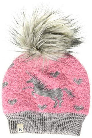 Hatley Girl's Winter Cold Weather Hat | Shimmer Unicorn | Pink & Grey