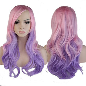 Curly Mix Ombre Pink Purple Hair | Unicorn Wig | Cosplay Fancy Dress