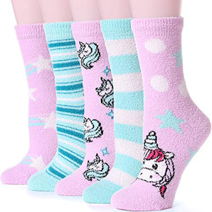 Women's Girls Fuzzy Slipper Socks | Soft Fleece Plush | Unicorn Socks 