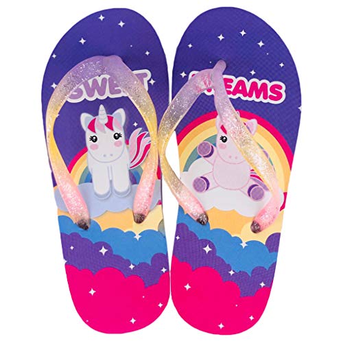 Girls multicoloured unicorn sweet dreams flip flops