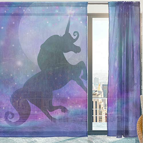 Unicorn and Castle Voile Curtains Pink Purple