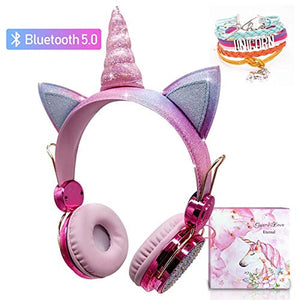 Kids Unicorn Headphones Wireless | Bluetooth | Pink Rainbow Glittery 