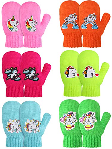 6 Pairs Kids Unicorn Knitted Mittens | For Toddlers | Multi Coloured 