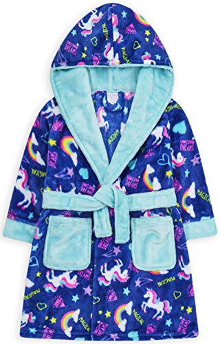 Girls Unicorn Dressing Gown | Kids | Neon Rainbow Hooded Fleece | Jolly Rascals