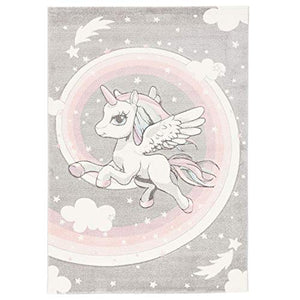 Unicorn Rug For Kids | Pastel Grey, Light Pink | 5 Sizes