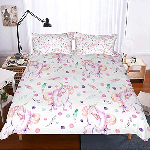 Unicorn & Flower Print Duvet Cover | Pillowcase | Bedding | Queen (229x229cm)