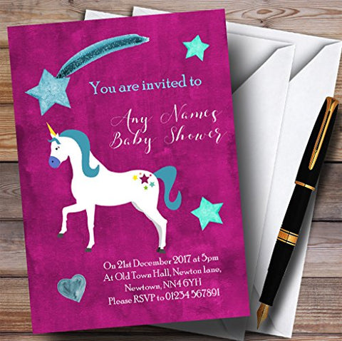 10 x Invitations Unicorn Invitations | Baby Shower Invites | 10 x Purple & Gold Magical Unicorn Invites | Baby Shower |  Pink