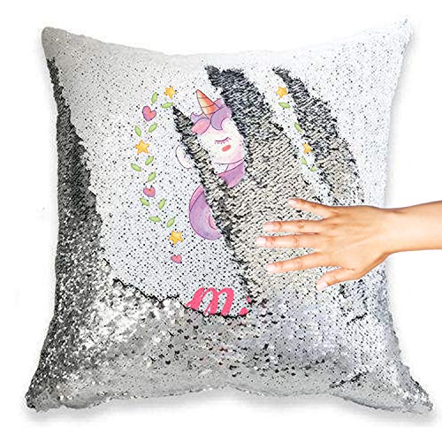 Silver Sequins Personalised Unicorn Cushion