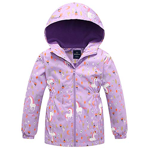 Unicorn Pattern Raincoat | Water Repellent | Fleece Lined Jacket Coat | Lilac