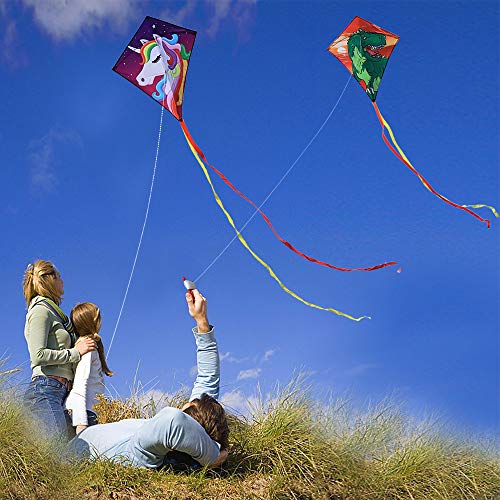 2 Pack Kites For Kids | Unicorn & Dinosaur Design 